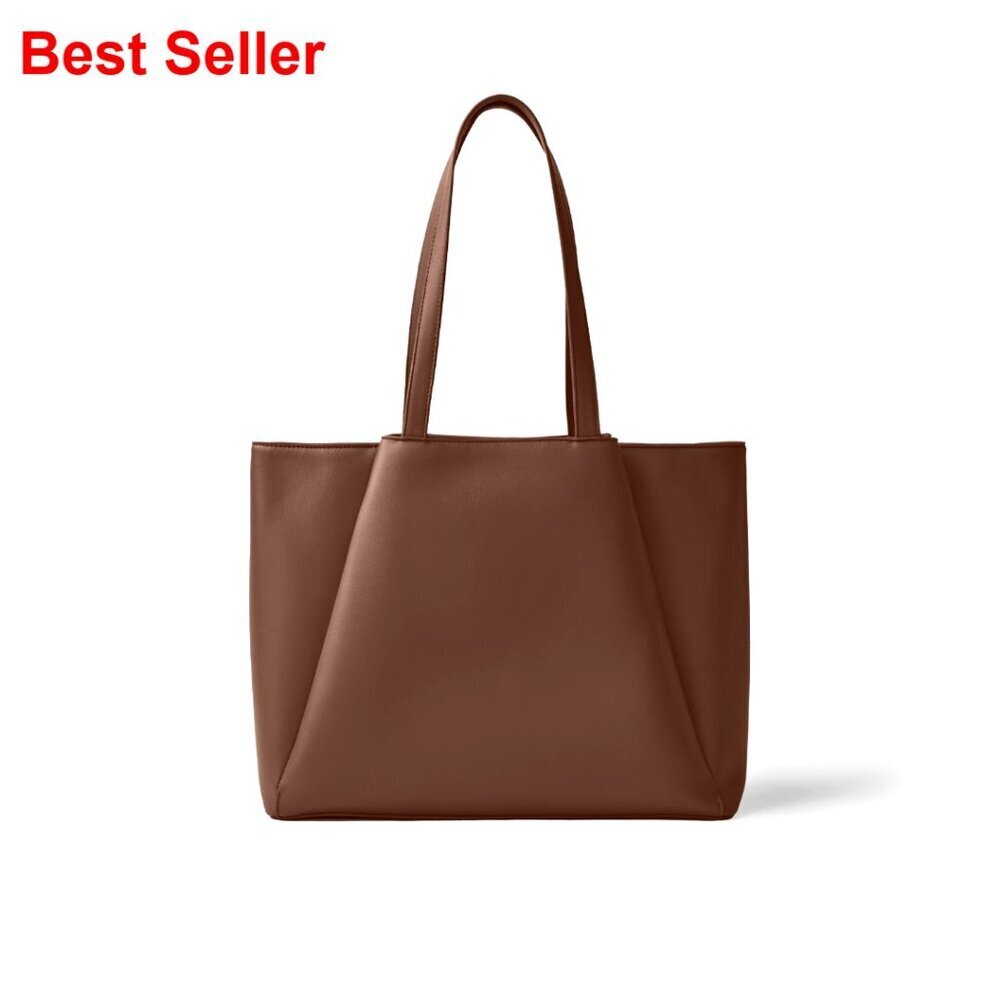 15.6 Inch Laptop Tote Bag with Zip Compartments PU Leather Office Briefcase